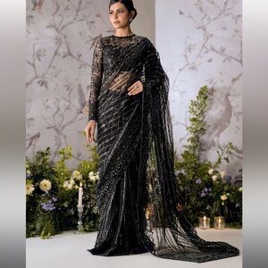 Pakistani designer black lace saree